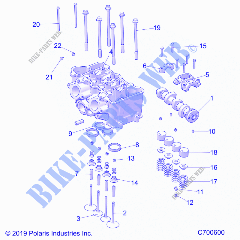 ENGINE, CYLINDER HEAD AND VÃLVULAS   R21T6U99AP/AG/BP/BG (C700600) para Polaris RANGER CREW 1000 PREMIUM WINTER 2021